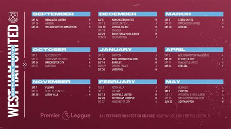 west ham united schedule